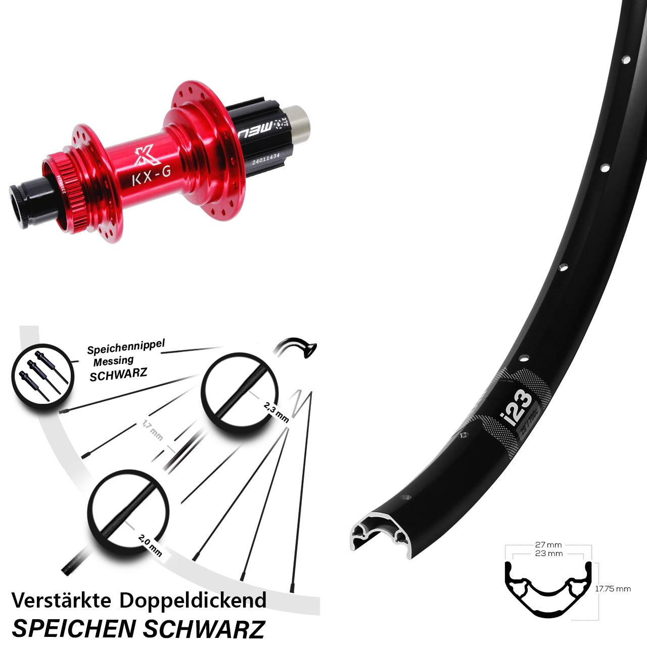 29 Zoll WTB i23 ST KX-G rot Centerlock Hinterrad 12x142 Campa N3W