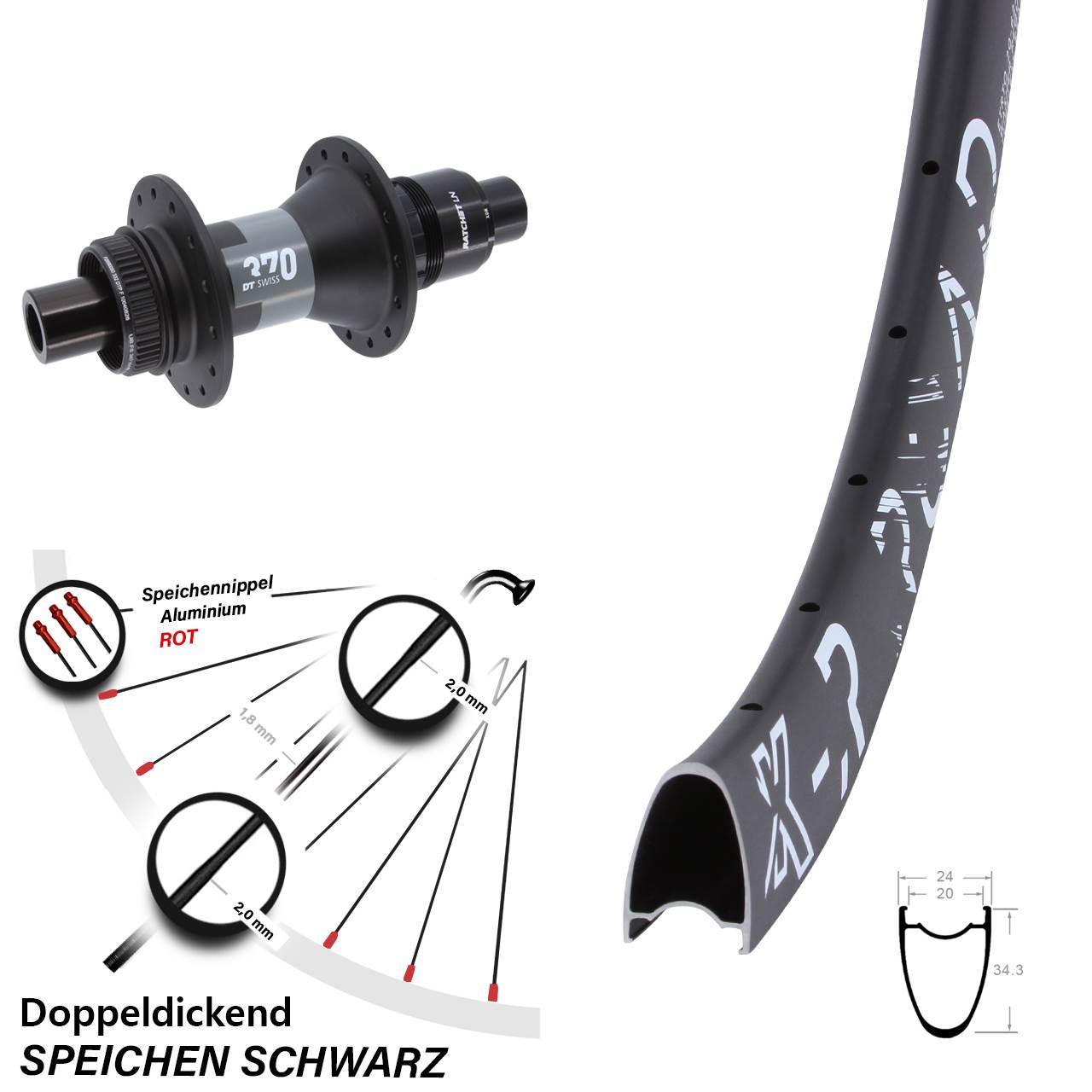 Centerlock Hinterrad 12x142 28 Zoll KX-R Road DT Swiss 370