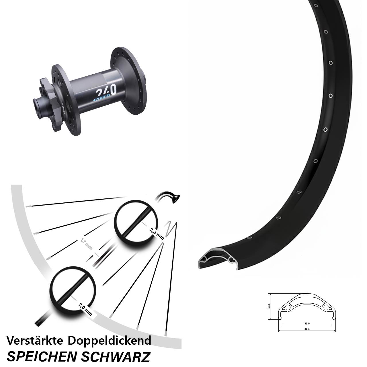 Vorderrad 6-Loch 29 Zoll Ryde Disc 35 DT Swiss 240 Hybrid 15x110 Boost