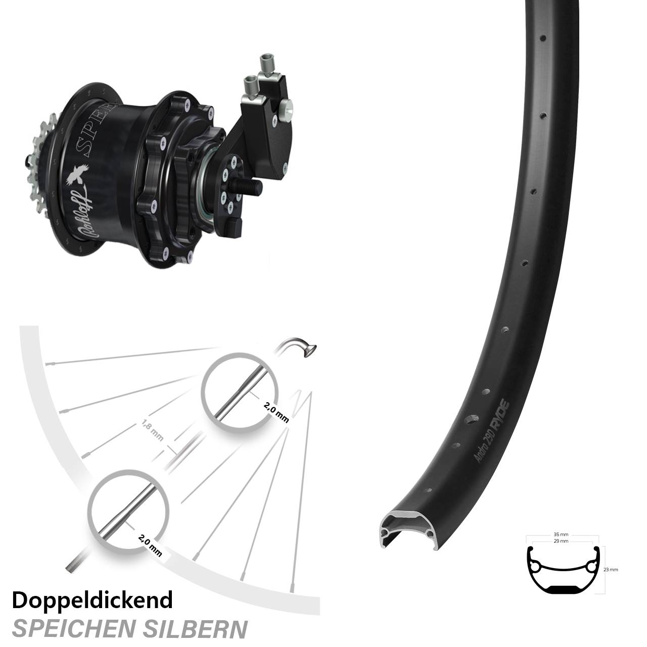 26 Zoll Rohloff Speedhub 500/14 TS Disc Hinterrad OEM Ryde Andra 29