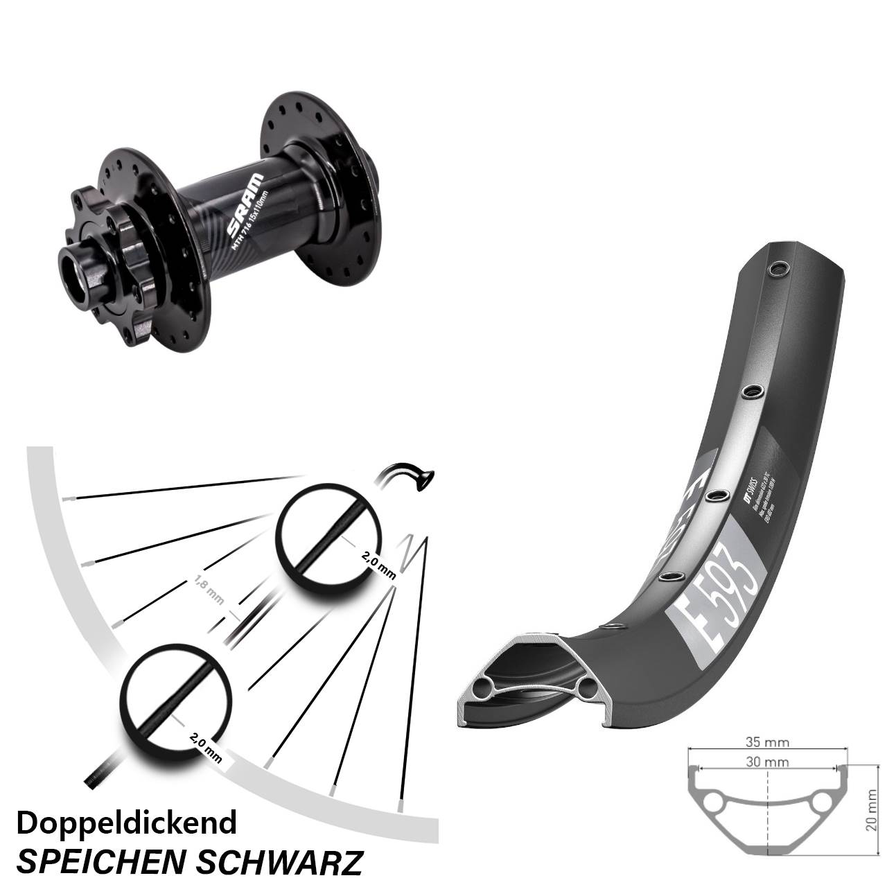 Boost 6-Loch Vorderrad 15x110 29 Zoll DT Swiss E 593 Sram 716