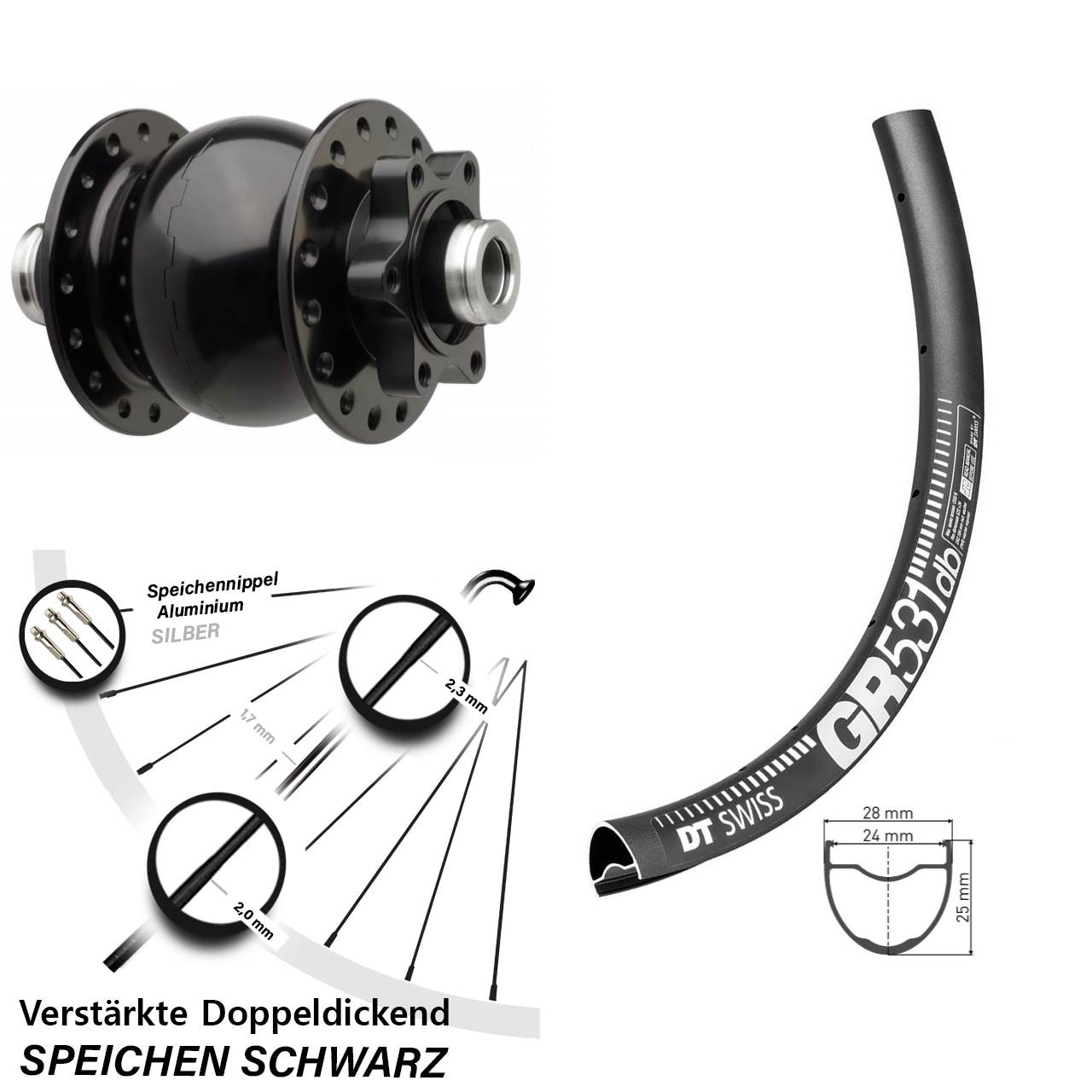 Vorderrad 27,5 Zoll DT Swiss GR 531 Dynamo Boost SON 28-12x110 für 6-loch