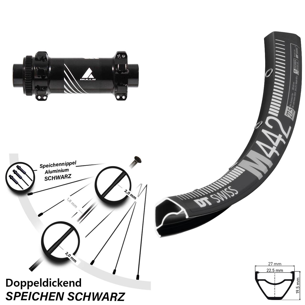 DT Swiss M 442 Formula Bulls Straightpull 28-29 Zoll Disc Vorderrad 15x110 Boost