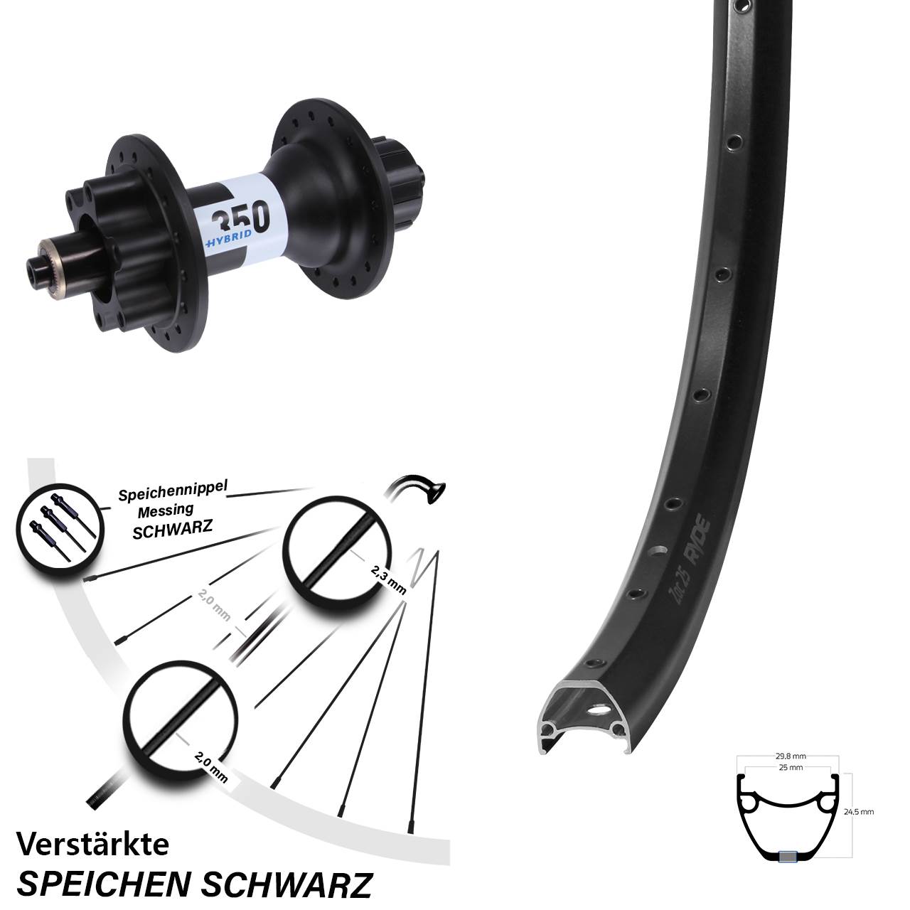 Disc Hinterrad für Schnellspanner 28-29 Zoll Ryde ZAC 25 DT Swiss 350 Hybrid Singlespeed