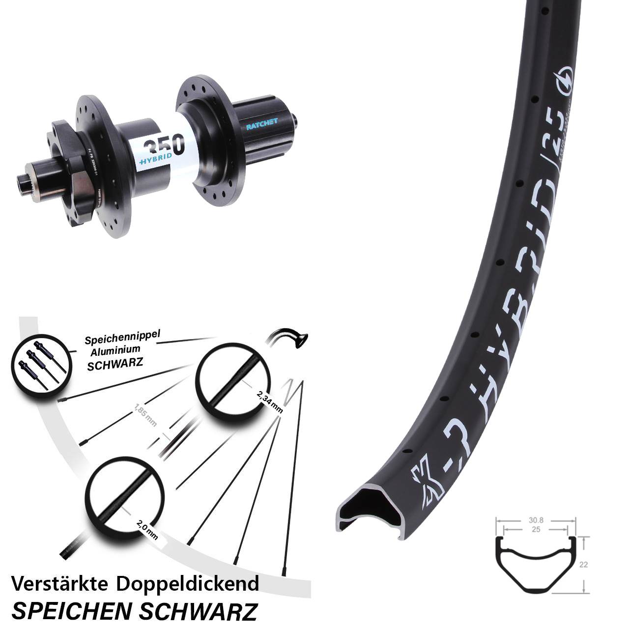 28-29 Zoll KX-R Hybrid 25 DT Swiss 350 Hinterrad QR 8-11 fach HG
