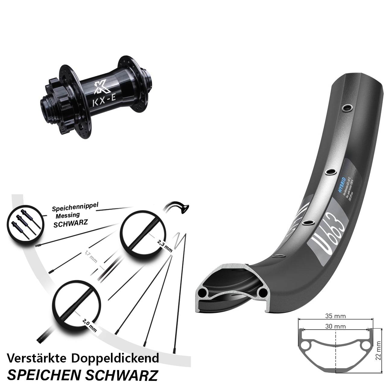 DT Swiss U663 KX-E 20 Zoll 6-Loch Vorderrad 15x100