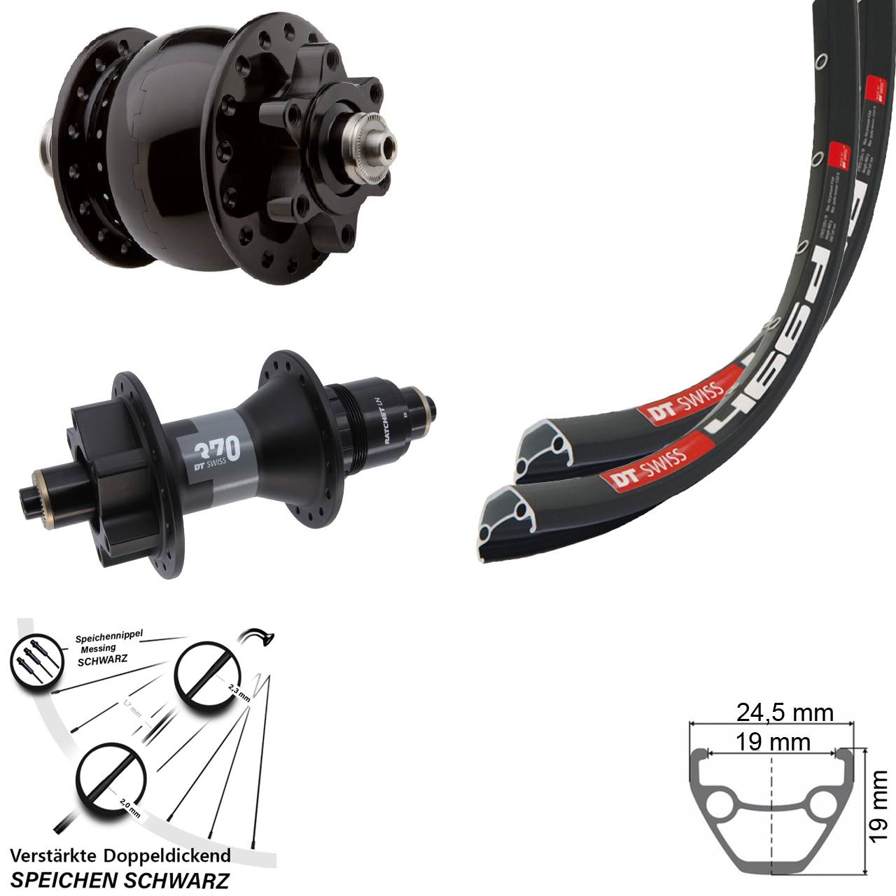 Laufradsatz 6-Loch 28 Zoll DT Swiss 466d 370 SON SRAM XD QR