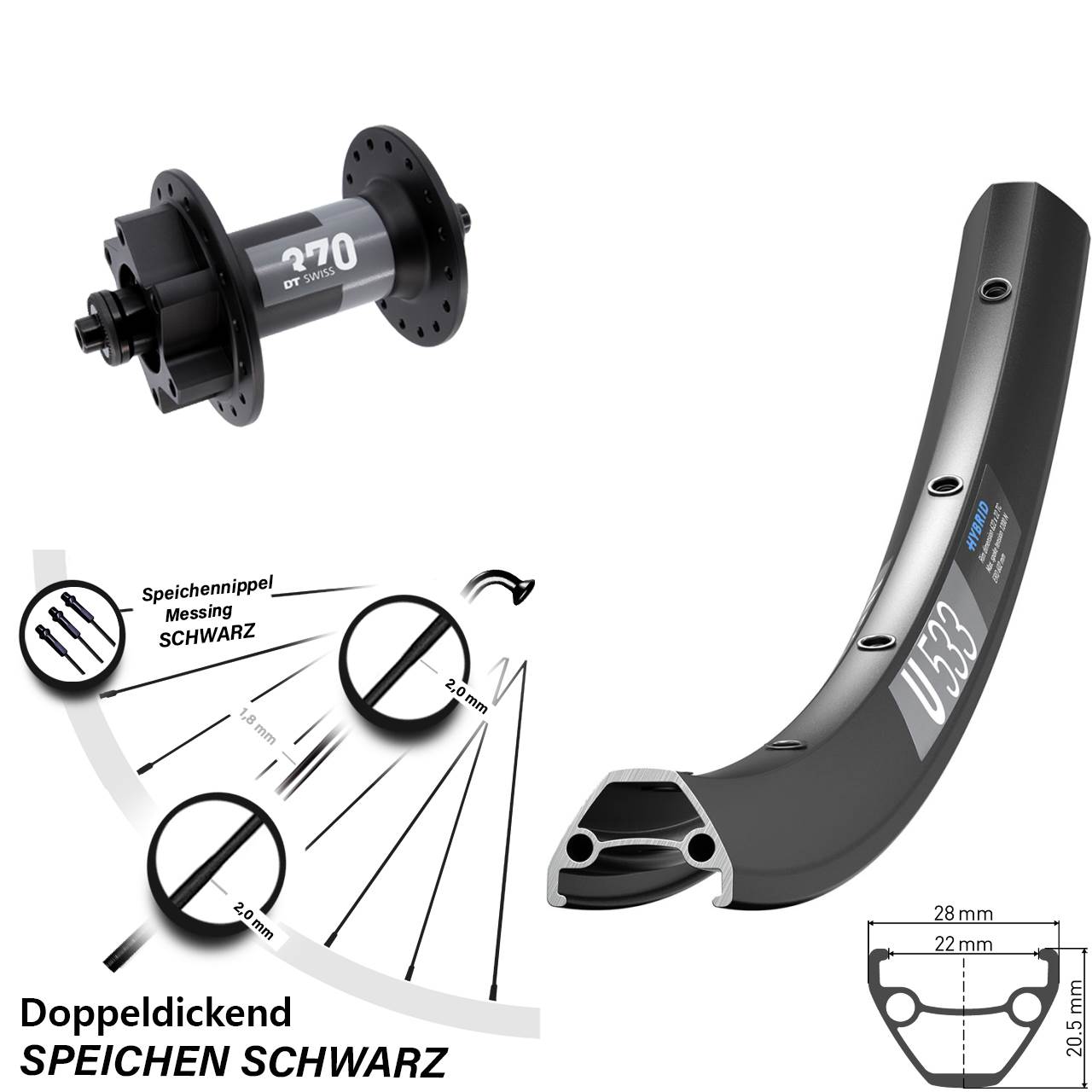 Vorderrad 27,5 Zoll DT Swiss U 533-370 6-Loch QR