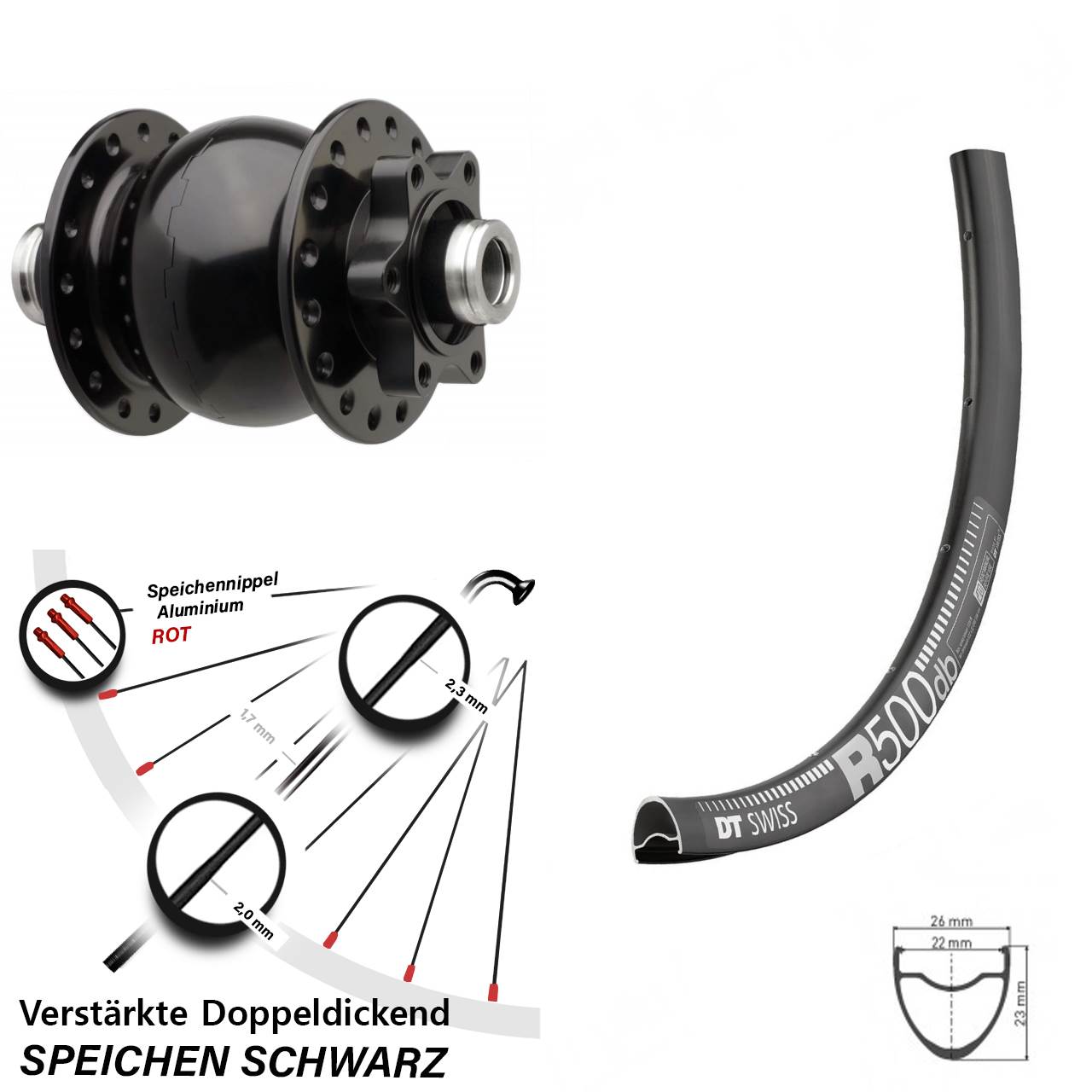 DT Swiss R 500 DB Disc Vorderrad Dynamo Boost SON 28-12x110 mm 6-Loch