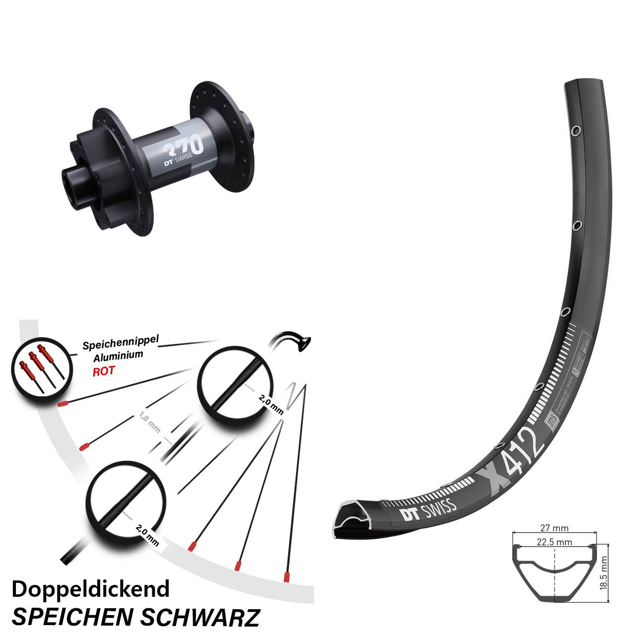 Vorderrad 6-Loch 29 Zoll DT Swiss X 412-370 12x100
