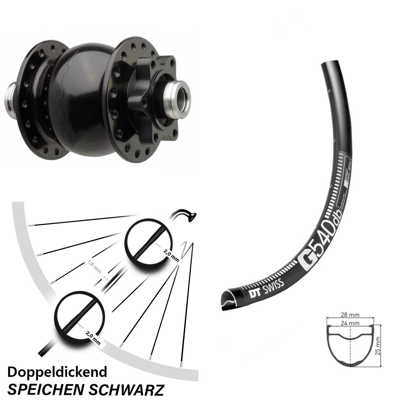 DT Swiss G 540 Vorderrad 28-29 Zoll schwarz Dynamo Boost 12x110 mm SON 6-loch Gravel