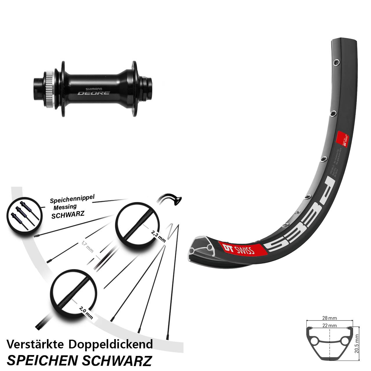 Boost Disc Laufrad 15x110 28 Zoll DT Swiss 533d Shimano Deore HB-M6010