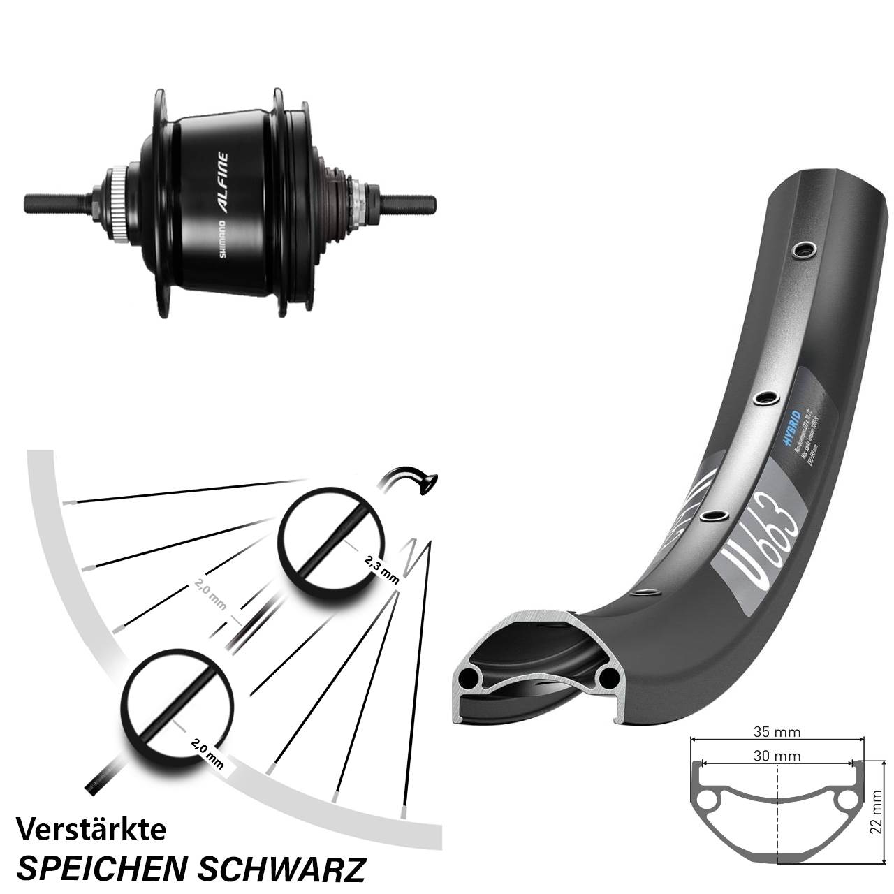 20 Zoll Lastenrad-Hinterrad Shimano Alfine 8 Gang DT Swiss U663