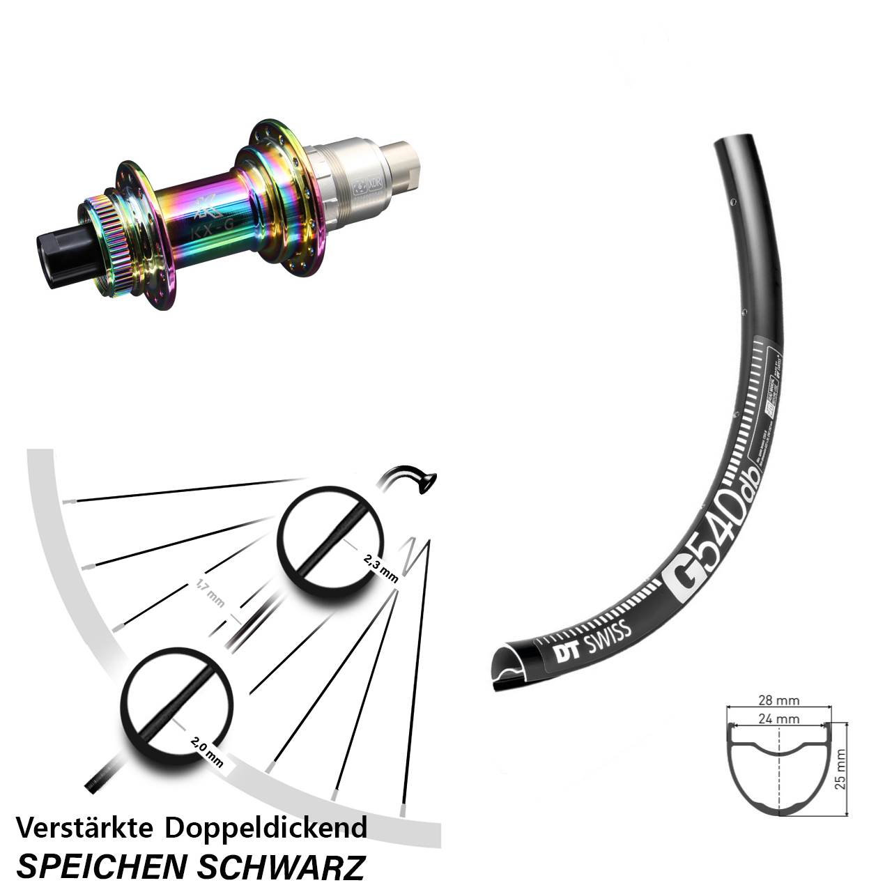 29 Zoll DT Swiss G540 KX-G Oilslick Hinterrad Centerlock 12x142 XDR