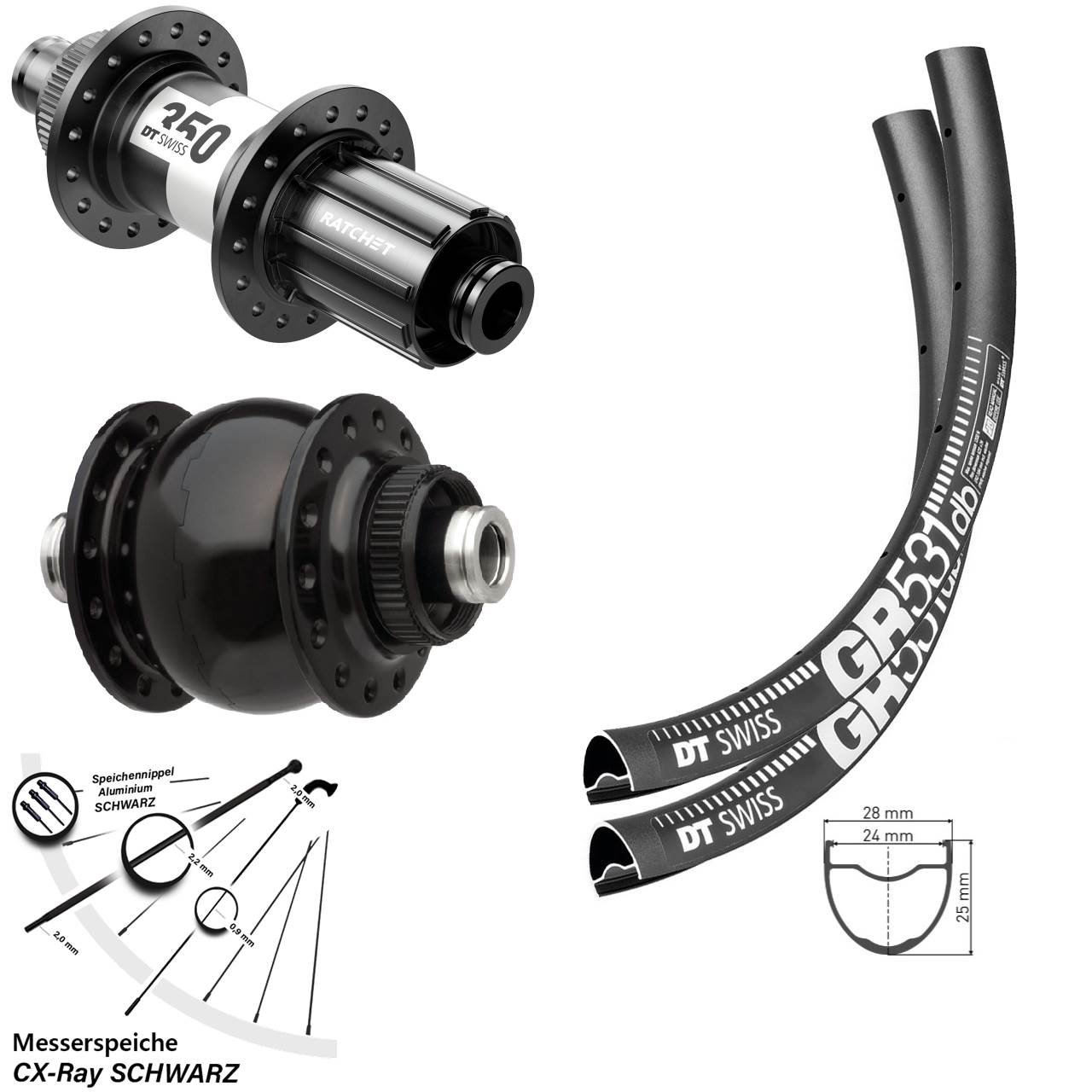Centerlock Laufradsatz 29 Zoll DT Swiss GR531 350 Road SON 28 11-12 fach 12x100/142 CX-R