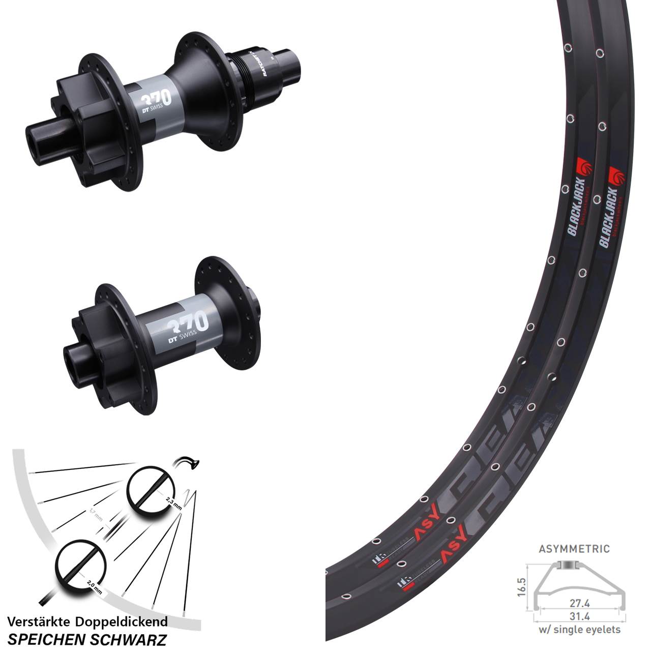 Disc Laufradsatz 15x100 12x142 27,5 Zoll Rodi Ready 27 DT Swiss 370 XD