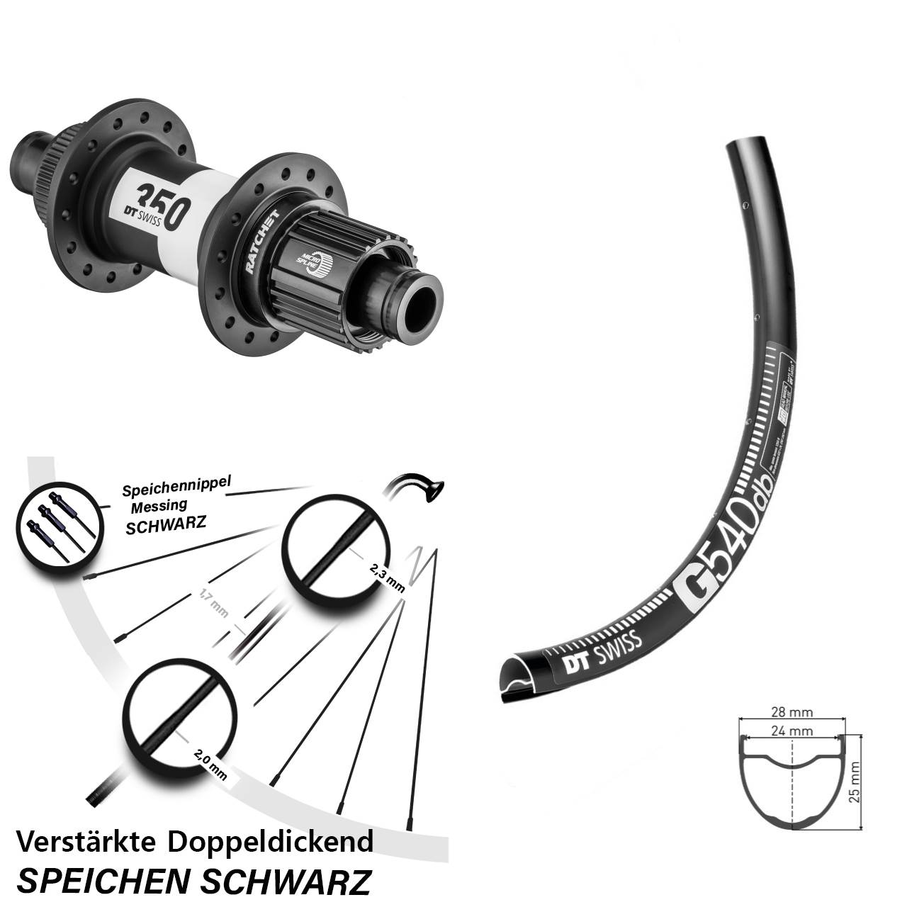 Hinterrad Centerlock 28-29 Zoll DT Swiss G540-350 Ratchet 36 Micro Spline 12x142