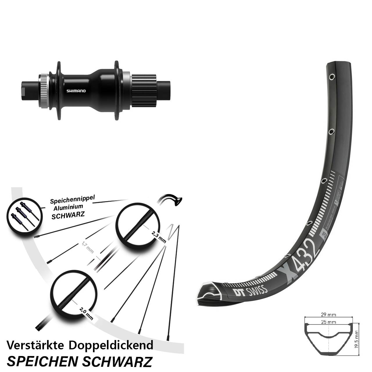 DT Swiss X432 Shimano TC500 Boost 29 Zoll Disc Hinterrad Micro Spline