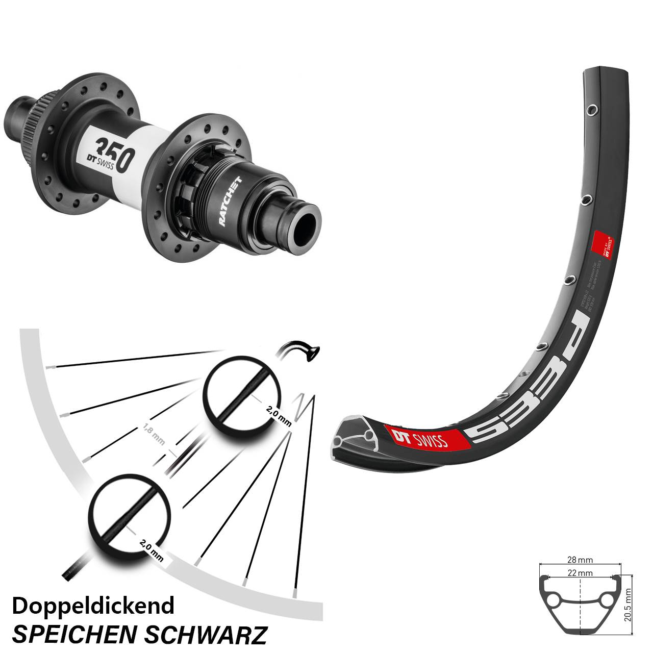 Boost Hinterrad Centerlock 12x148 26 Zoll DT Swiss 533d-350 Sram XD