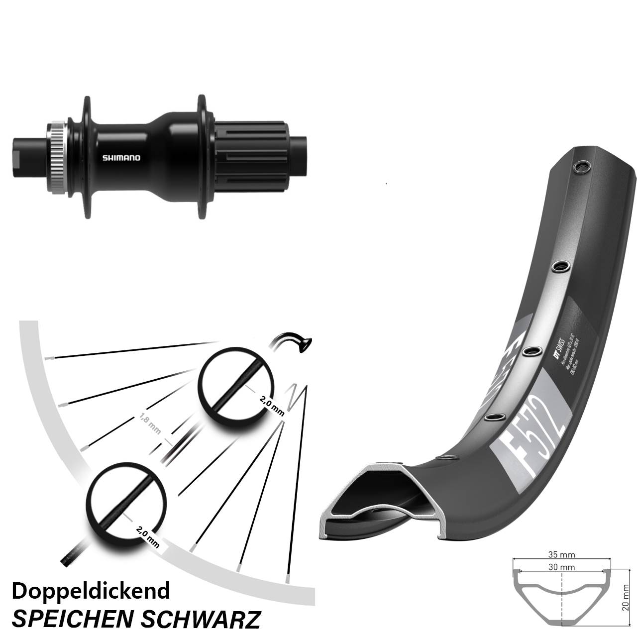DT Swiss F 572 Shimano FH-TC500-B 29 Zoll Hinterrad Centerlock 12x148 8-11 fach