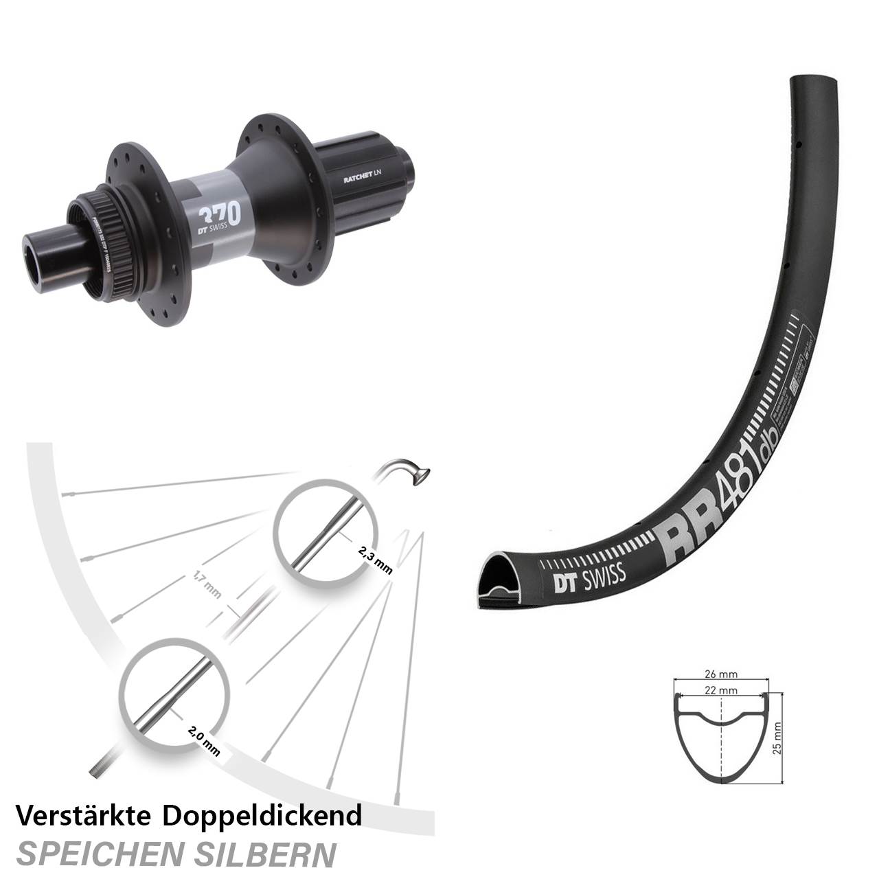 Centerlock Hinterrad 28 Zoll DT Swiss RR481-370 11-12 fach HG 12x142
