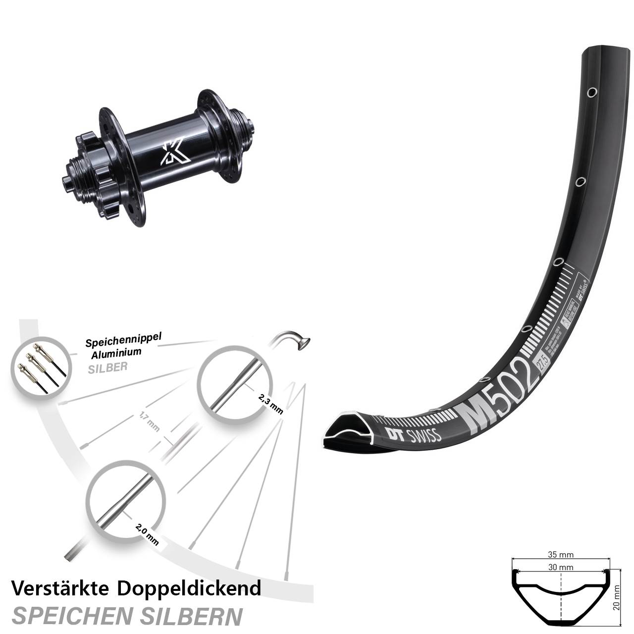 DT Swiss M502 KX-M 29 Zoll Disc Laufrad für Schnellspanner