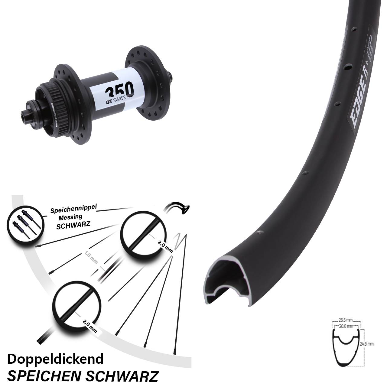 Vorderrad 28 Zoll Ryde Edge R25 DT Swiss 350 Centerlock QR