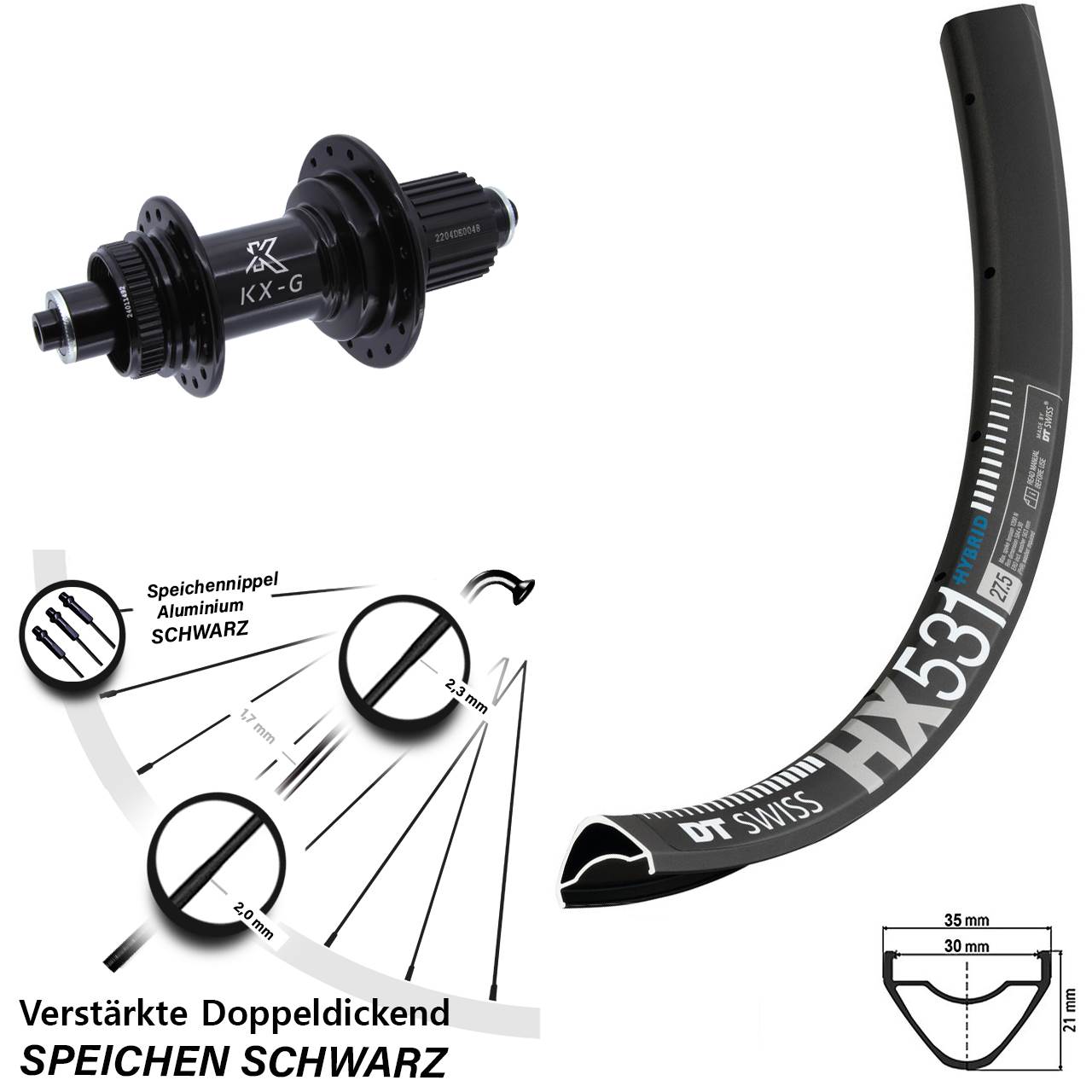 Disc Laufrad QR 29 Zoll DT Swiss HX 531 KX-GS verstärkt Micro Spline