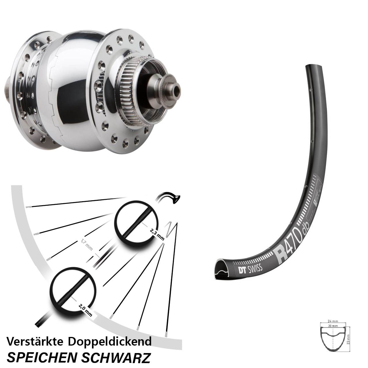 SONdelux DT Swiss R470 28 Zoll Centerlock Dynamovorderrad QR