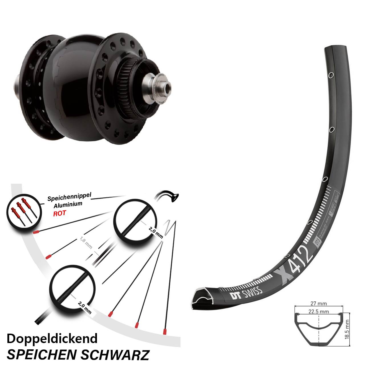 Disc 29 Zoll Laufrad mit Nabendynamo QR DT Swiss X 412 SONdelux