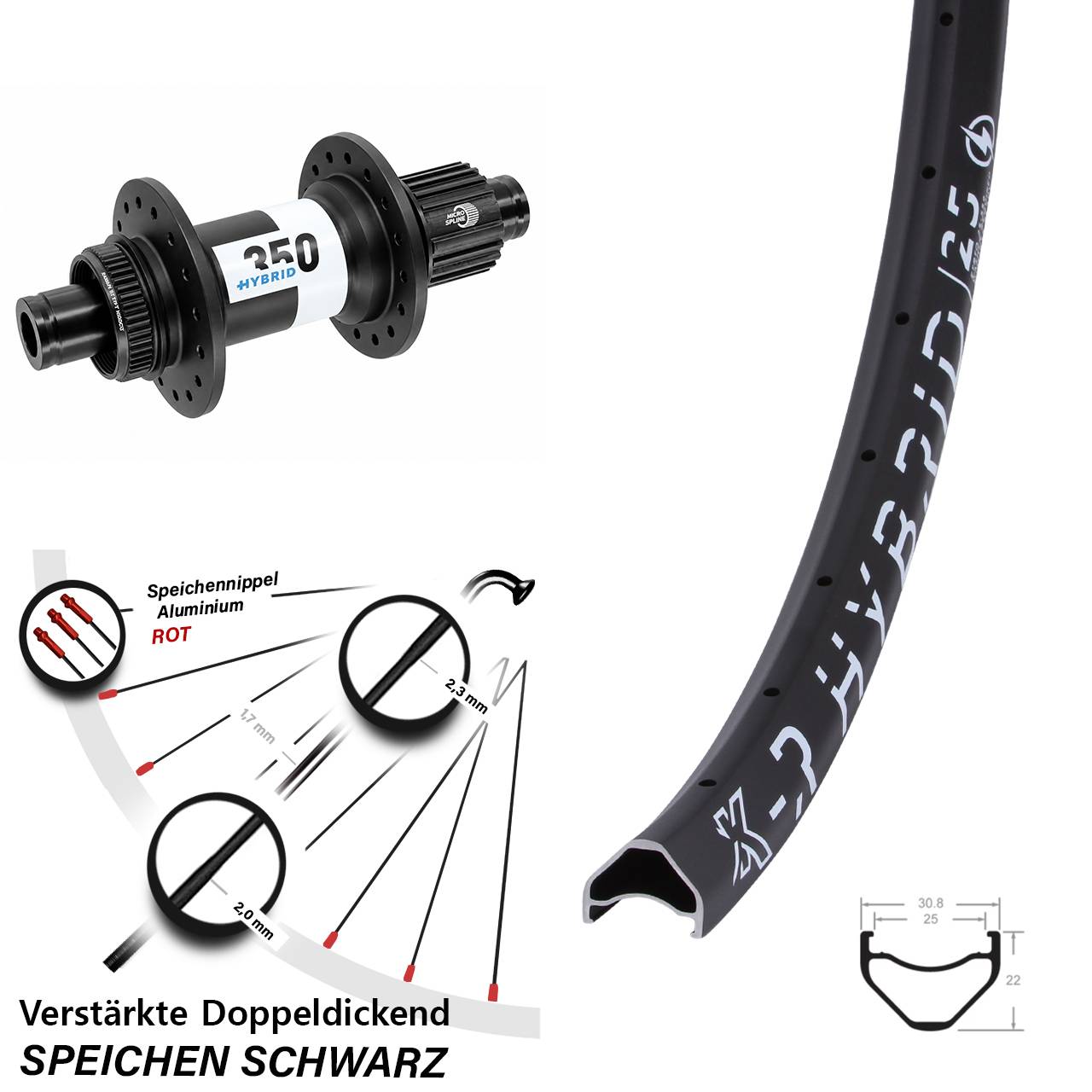 Boost Disc Laufrad 12x148 29 Zoll KX-R Hybrid 25 DT Swiss 350 Shimano Micro Spline