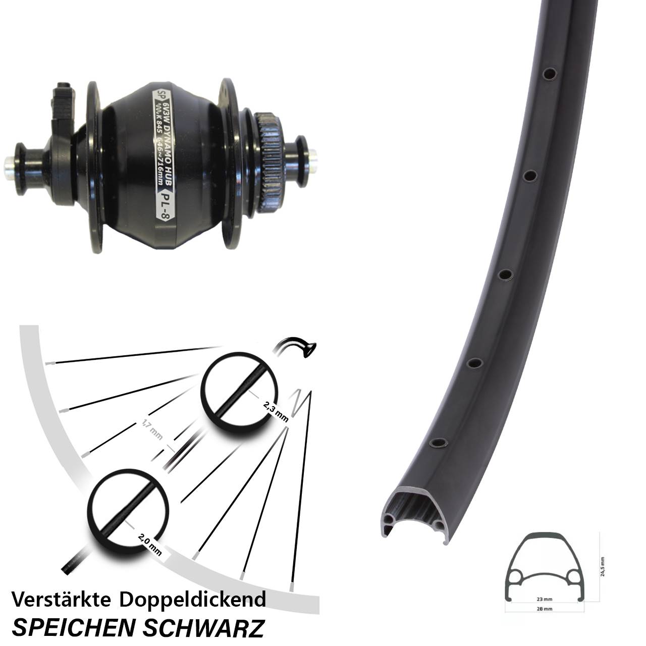 Disc Nabendynamovorderrad 28 Zoll Ambrosio Sport Shutter Precision PL-8 für Schnellspanner