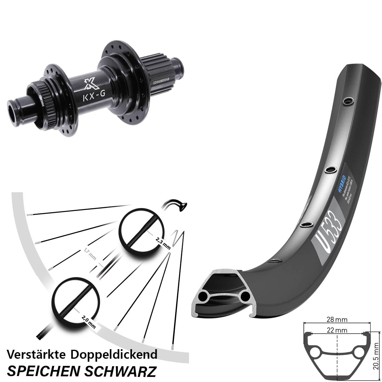 DT Swiss U 533 KX-GS Heavy Duty 27,5 Zoll Disc Hinterrad 12x142 Shimano Micro Spline