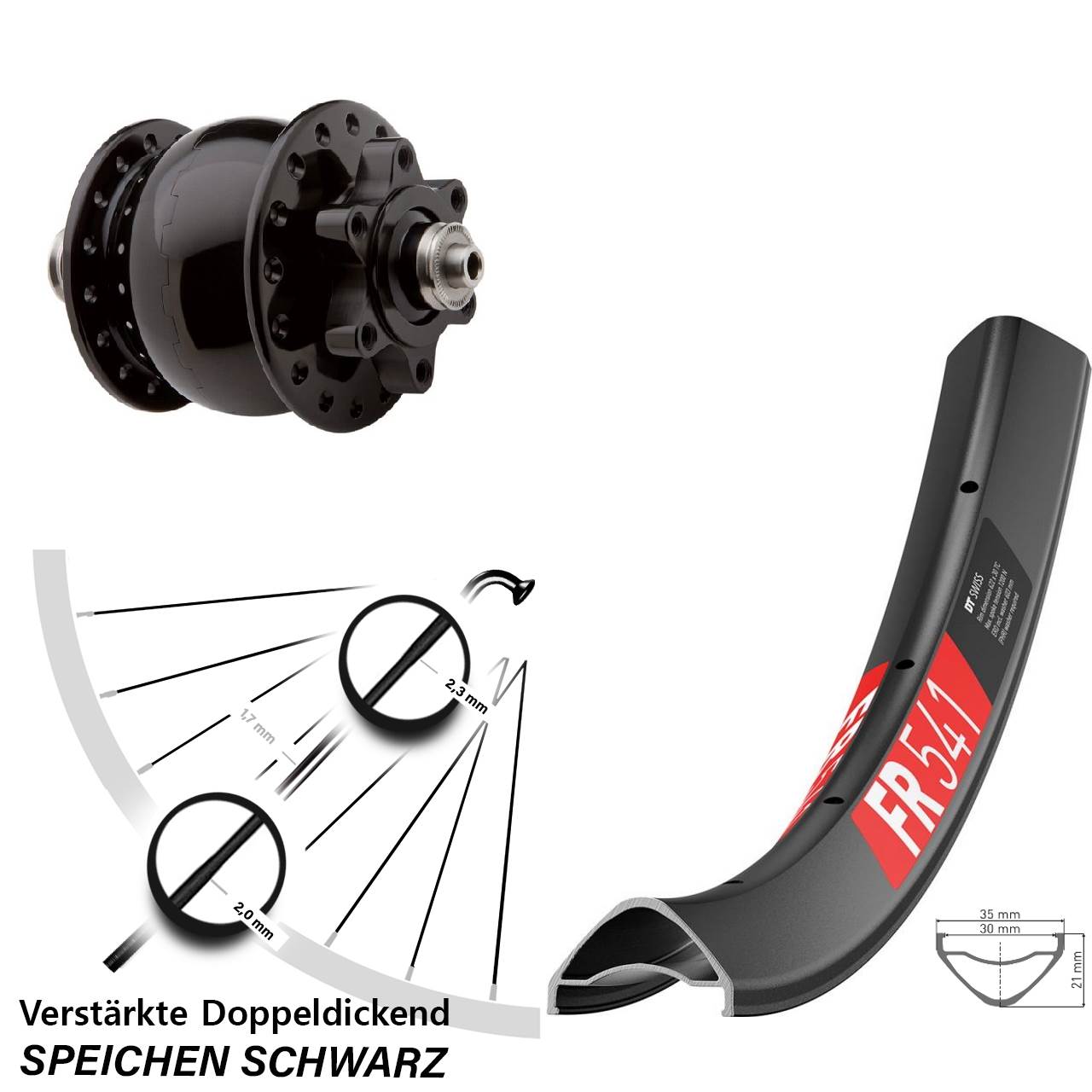 SON 28 DT Swiss FR 541 27,5 Zoll Disc Laufrad mit Nabendynamo für Schnellspanner