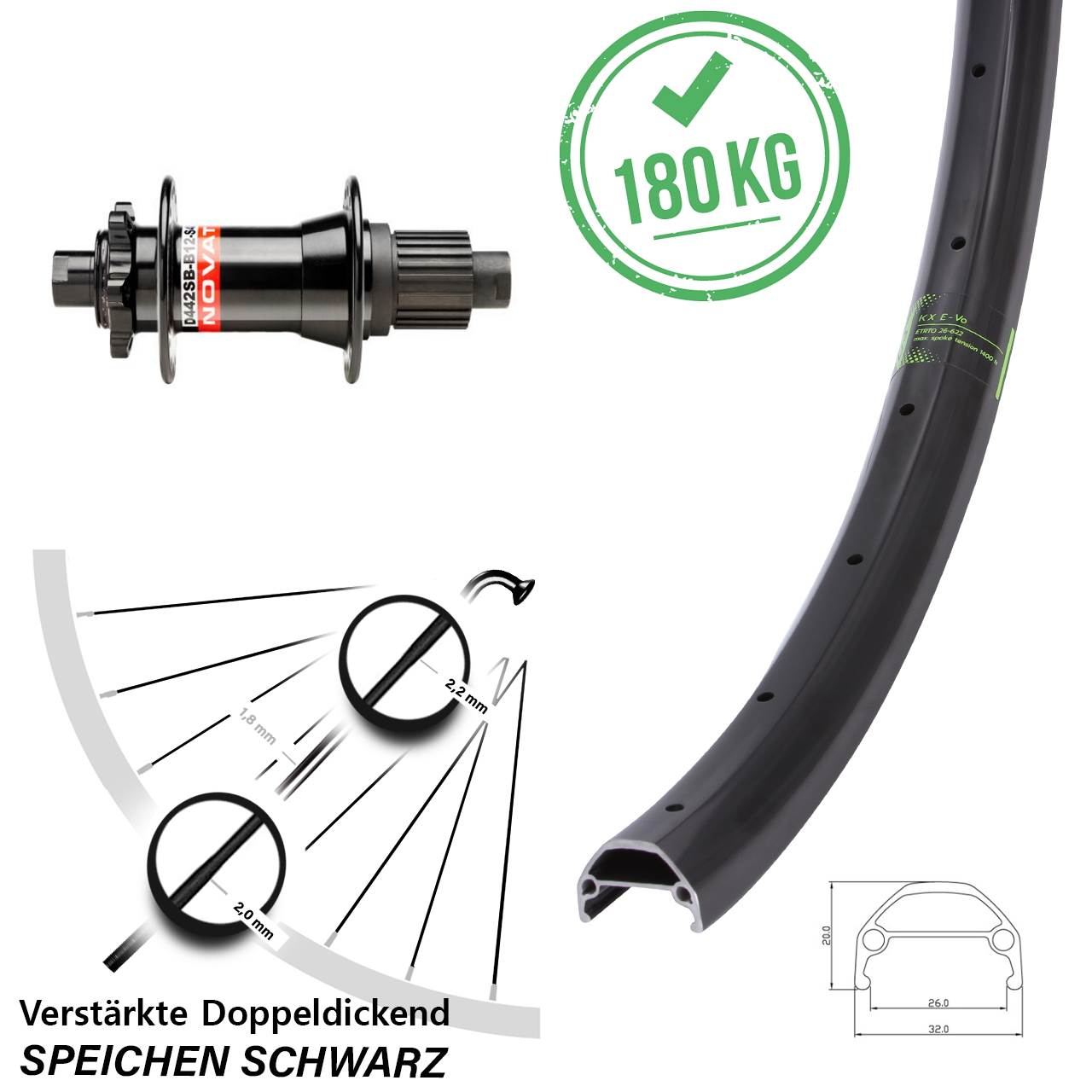 6-Loch Hinterrad 12x148 27,5 Zoll KX Evo Novatec D442 Micro Spline