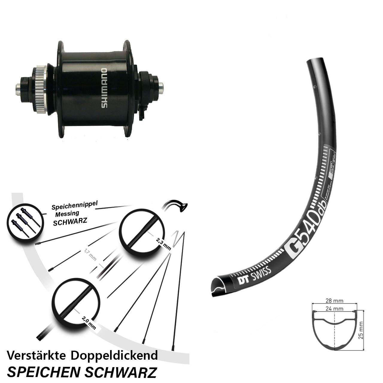 Vorderrad 28 Zoll DT Swiss G 540 Gravel Dynamo Shimano DH-UR700-3D für Schnellspanner