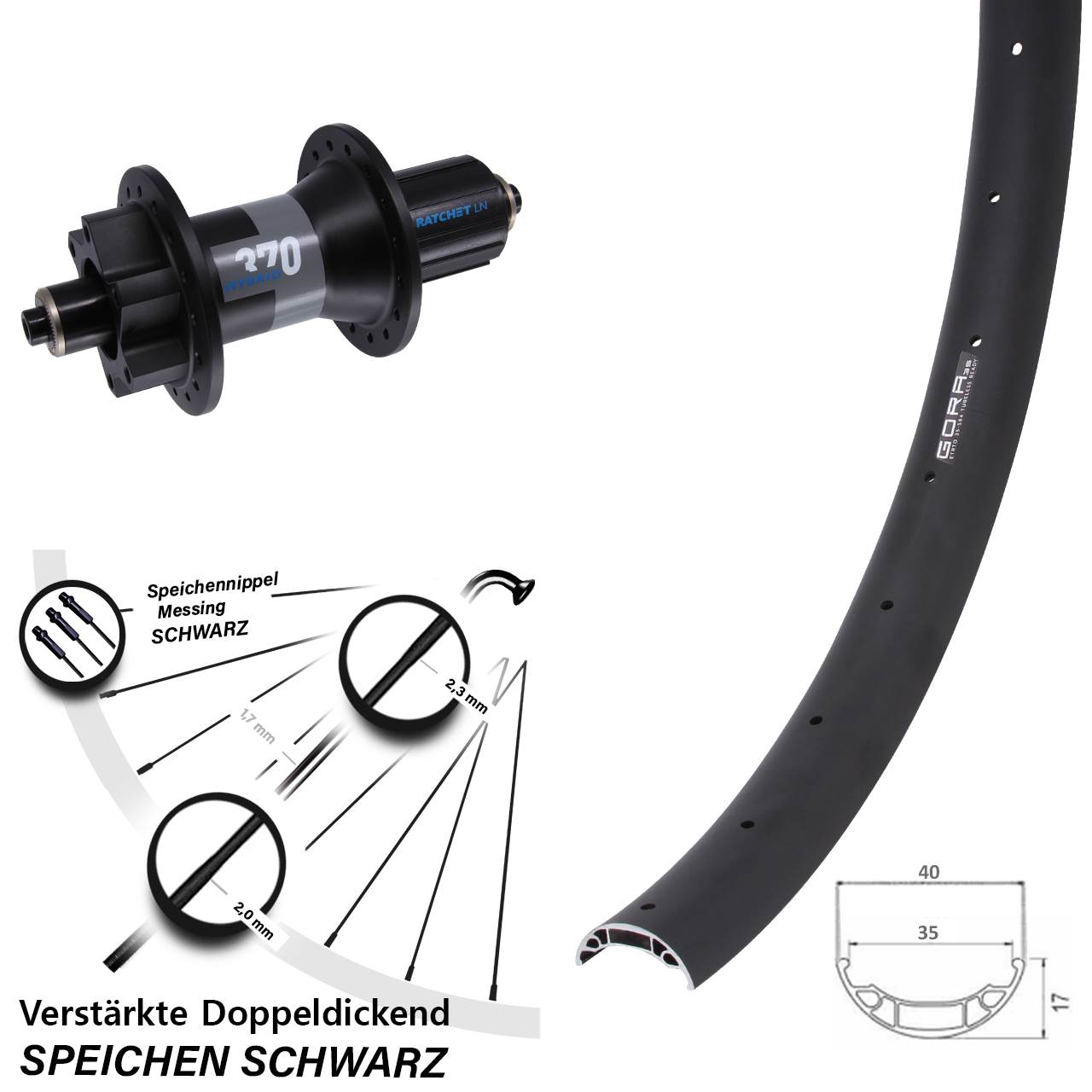 Disc Hinterrad 27,5 Zoll Gora 35 DT Swiss 370 Hybrid 8-11 fach HG für Schnellspanner Boost