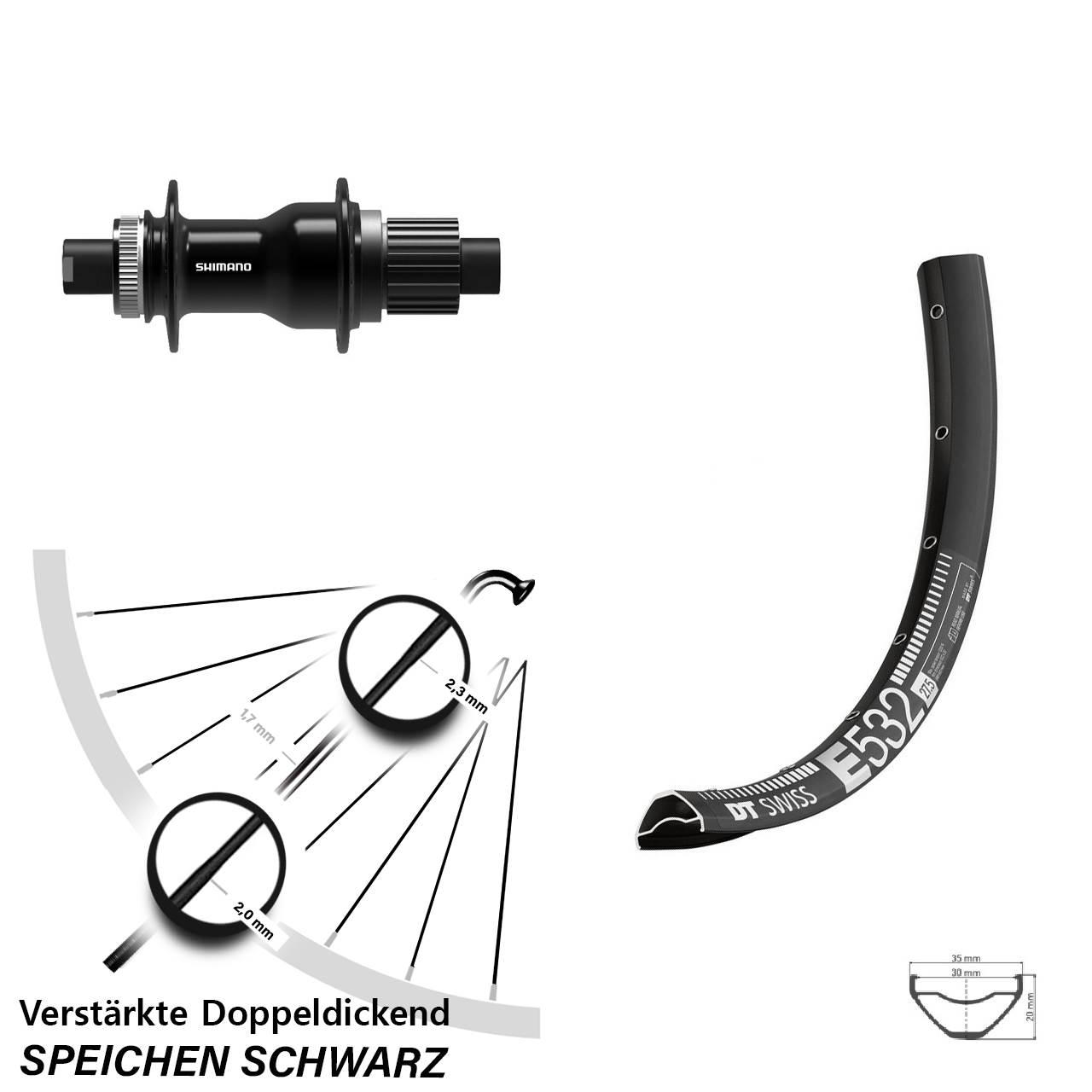 Disc Hinterrad 29 Zoll DT Swiss E532 Shimano FH-TC500 Boost Micro Spline 12x148