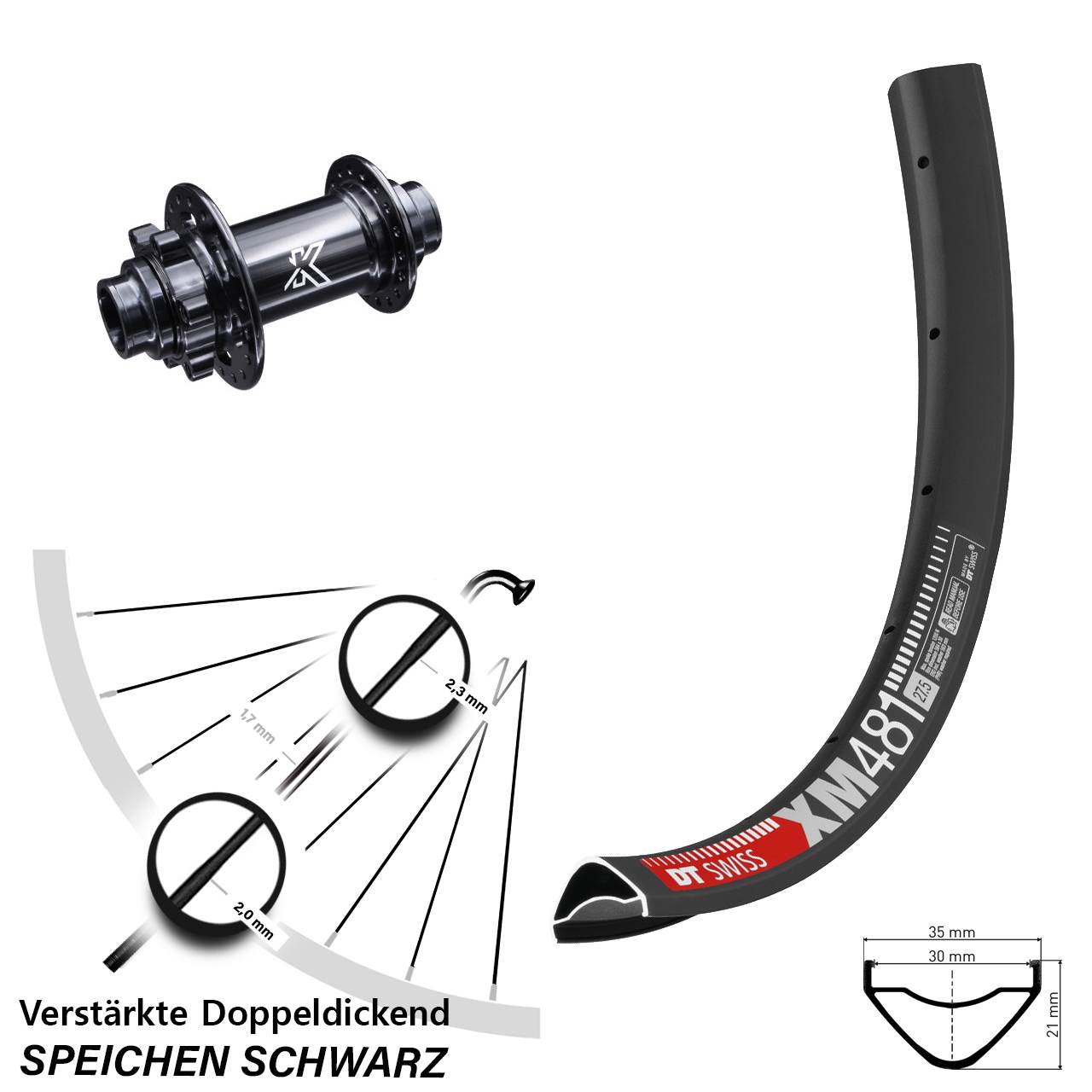 27,5 Zoll DT Swiss XM 481 KX-M Downhill Vorderrad 6-Loch 20x110 (DH alt)