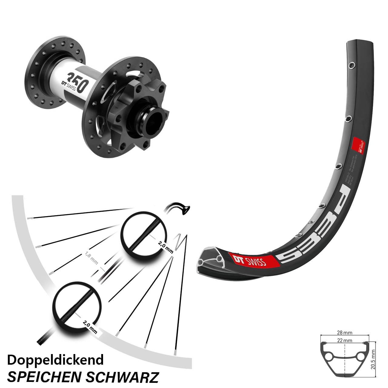 533d DT Swiss 350 Boost 15x110 mm Vorderrad 29 Zoll MTB 6-Loch