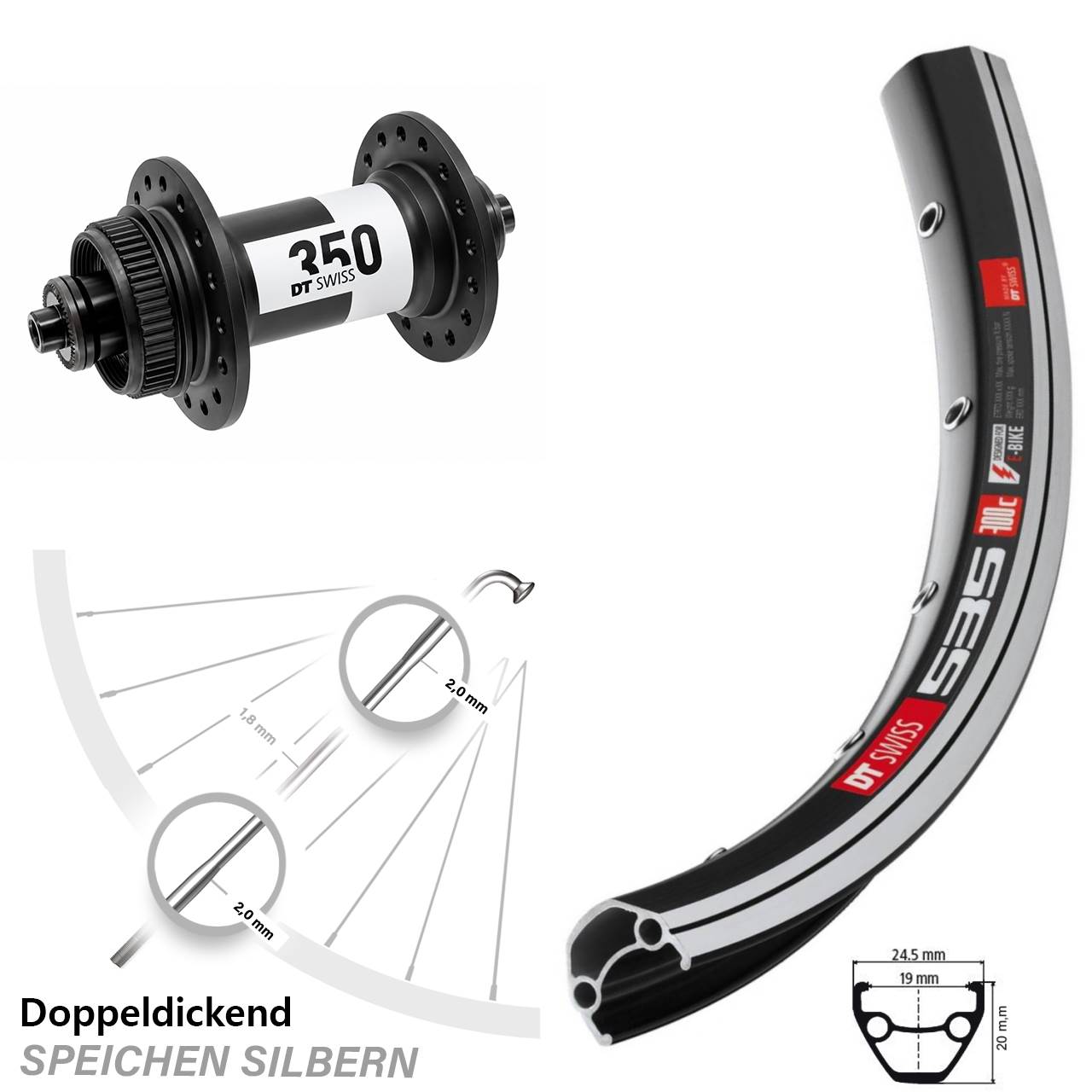 26 Zoll Vorderrad DT Swiss 535-350 5x100