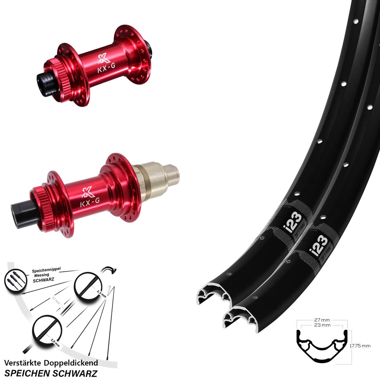 Laufradsatz Centerlock 29 Zoll WTB i23 KX-G rot XDR 12x100/142