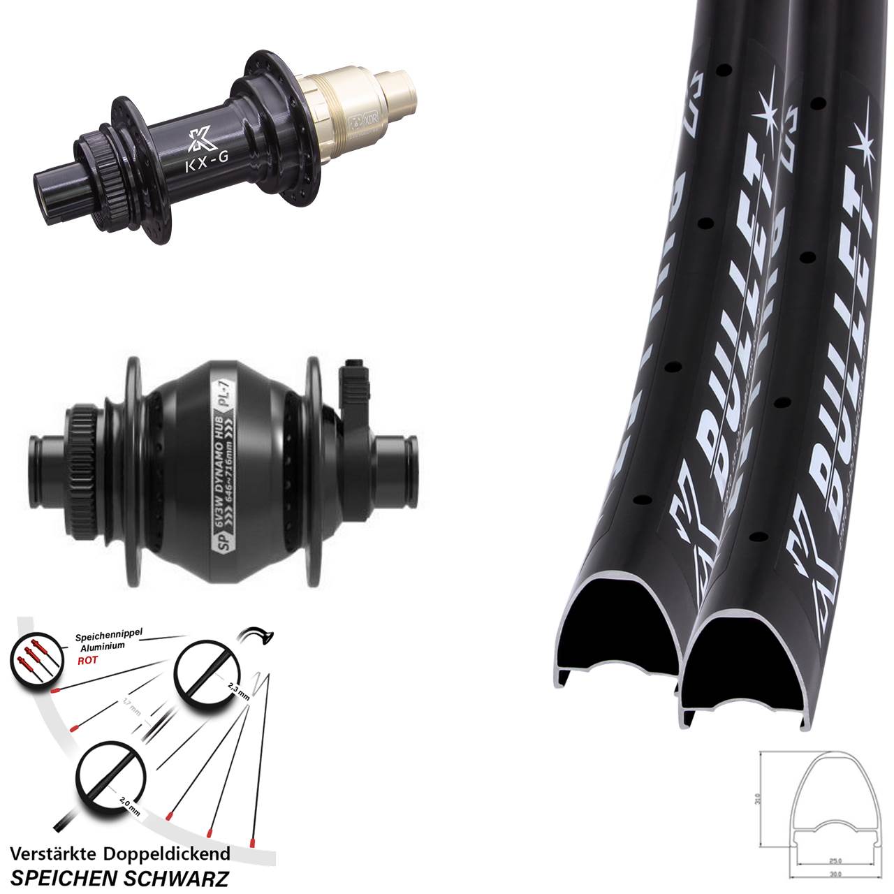 KX-G Bullet OS Shutter PL-7 28-29 Zoll Laufradsatz Centerlock 12x100/142 SRAM XDR