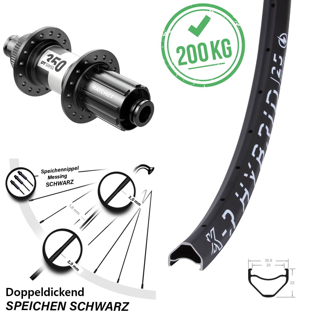 DT Swiss 350 KX Hybrid 25 Hinterrad 28-29 Zoll Centerlock 12x142 mm HG 8-11 fach