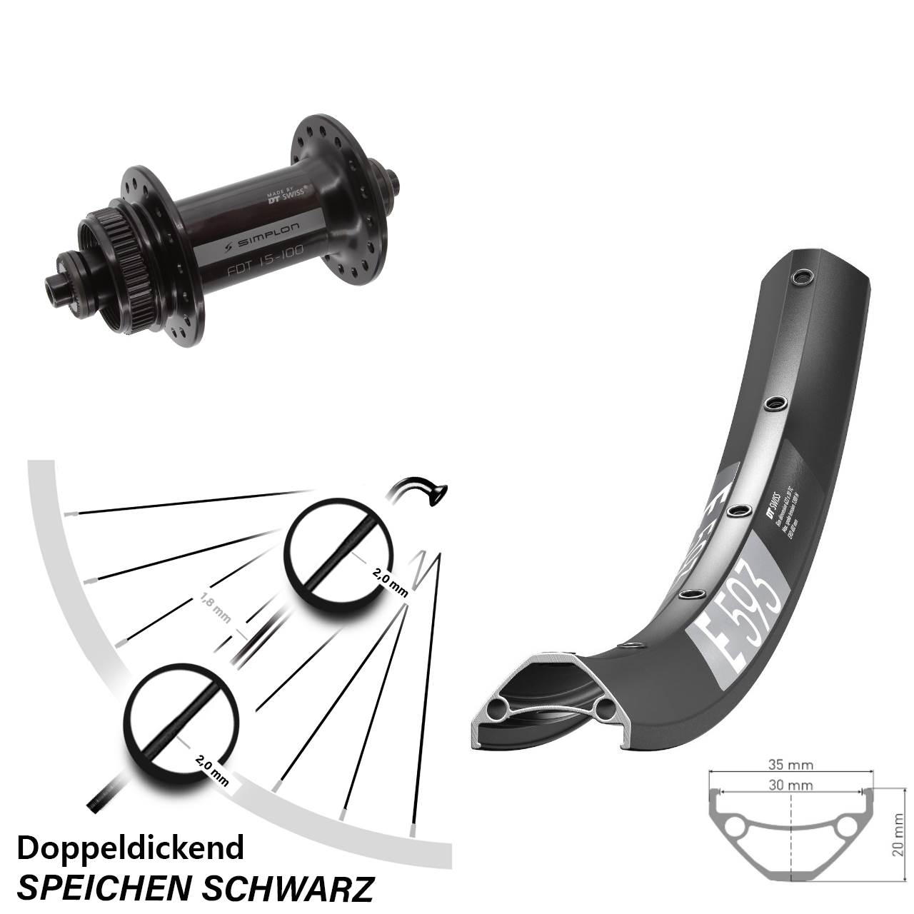 Vorderrad 29 Zoll DT Swiss E 593-370 Centerlock QR