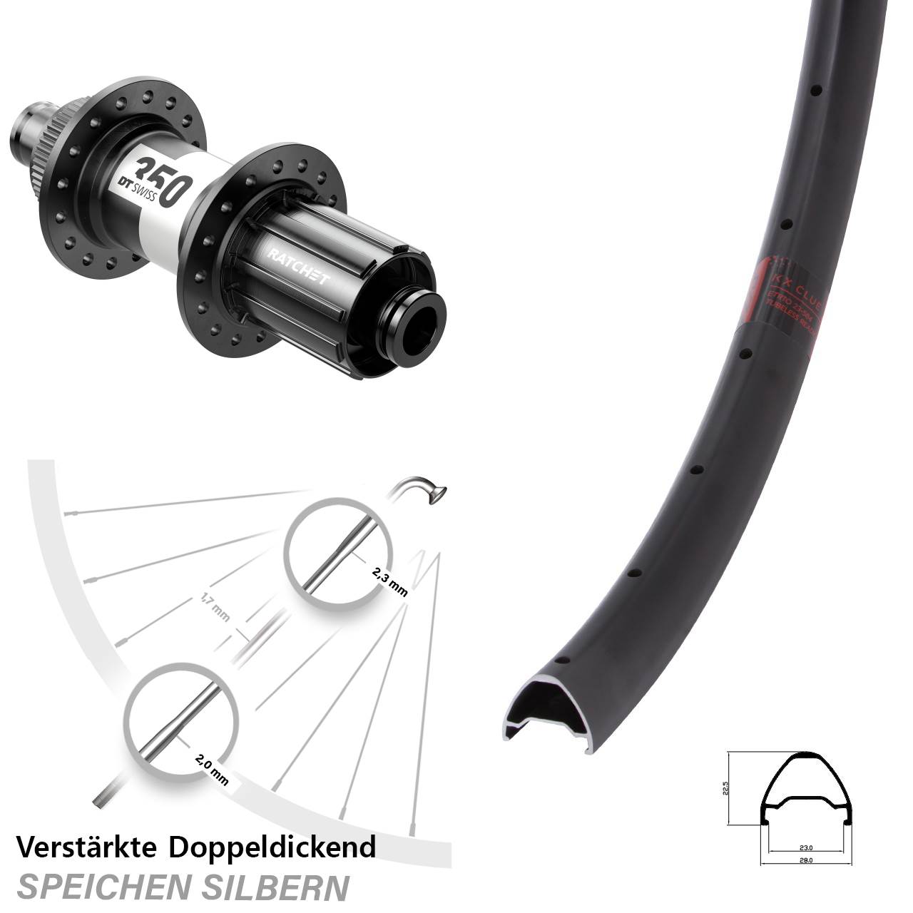 Centerlock Hinterrad 12x142 26 Zoll KX Clue DT Swiss 350 8-11 fach HG