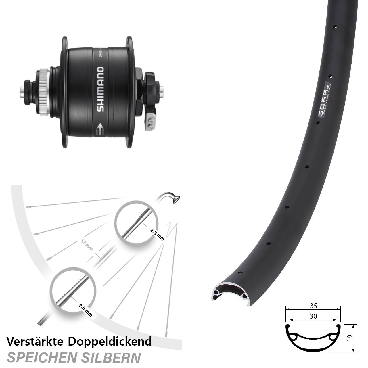 Centerlock Vorderrad mit Dynamo 29 Zoll Gora 30 Shimano DH-3D37 QR