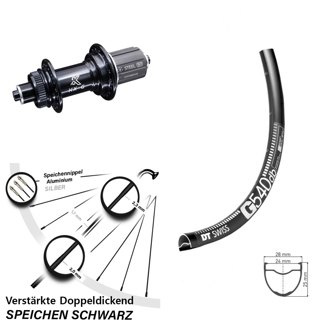 Gravel Hinterrad KX-GS Centerlock 8-12 fach Freilauf Stahl DT Swiss G 540 28-29 Zoll