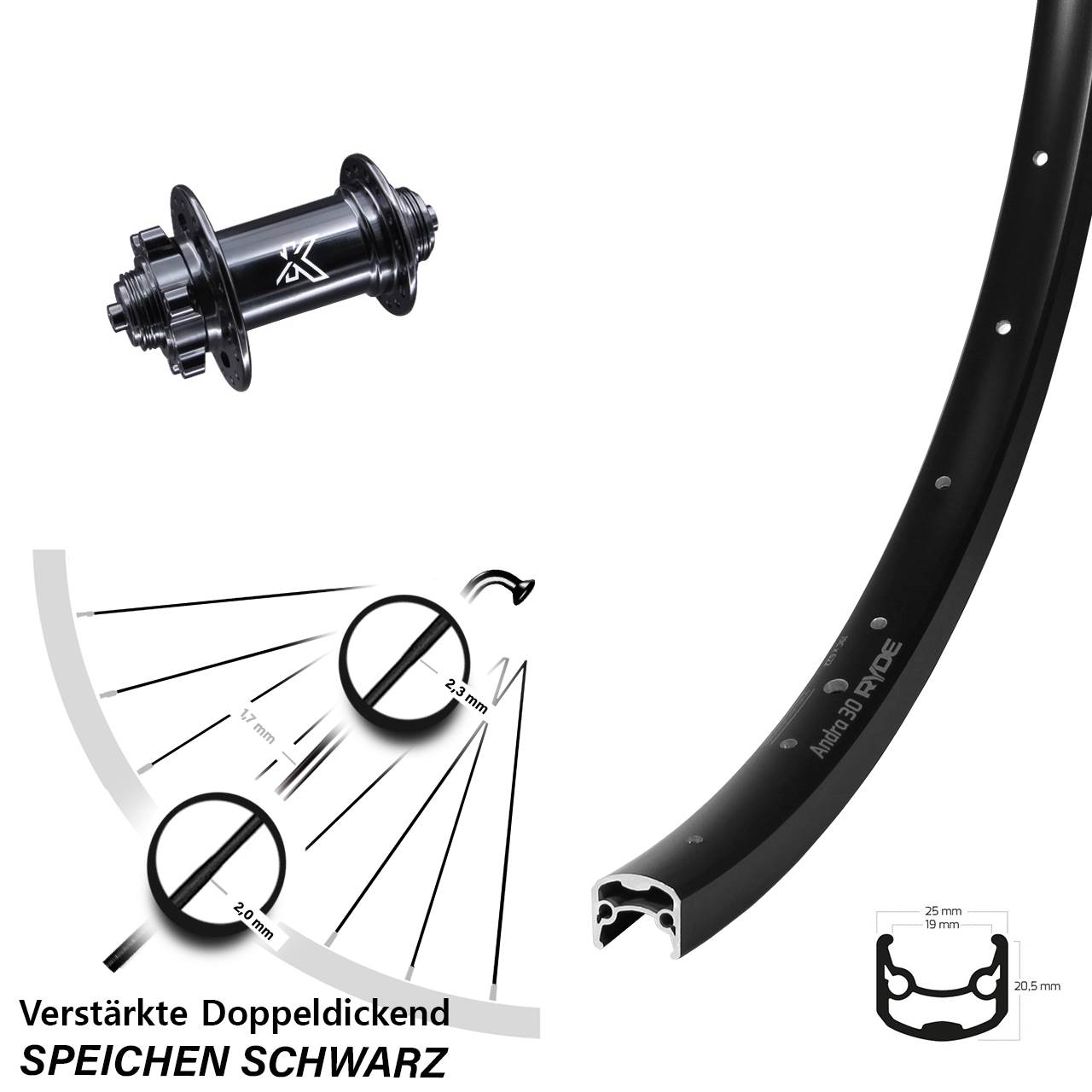 28 Zoll Ryde Andra 30 KX-M Disc Laufrad QR
