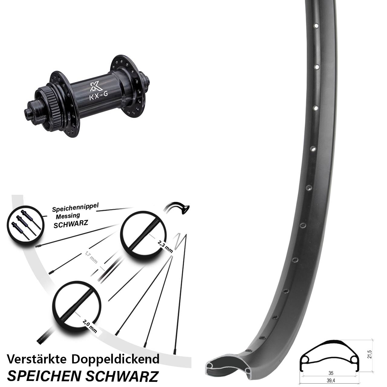 27,5 Zoll Ambrosio E35 KX-G Vorderrad Centerlock QR